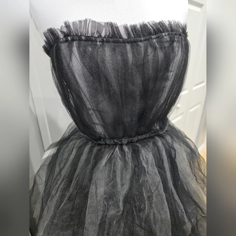 Dolls Kill Unholy Dramatic Flair Tiered Black Gray Tulle Maxi Dress Gown S - Picture 4 of 16